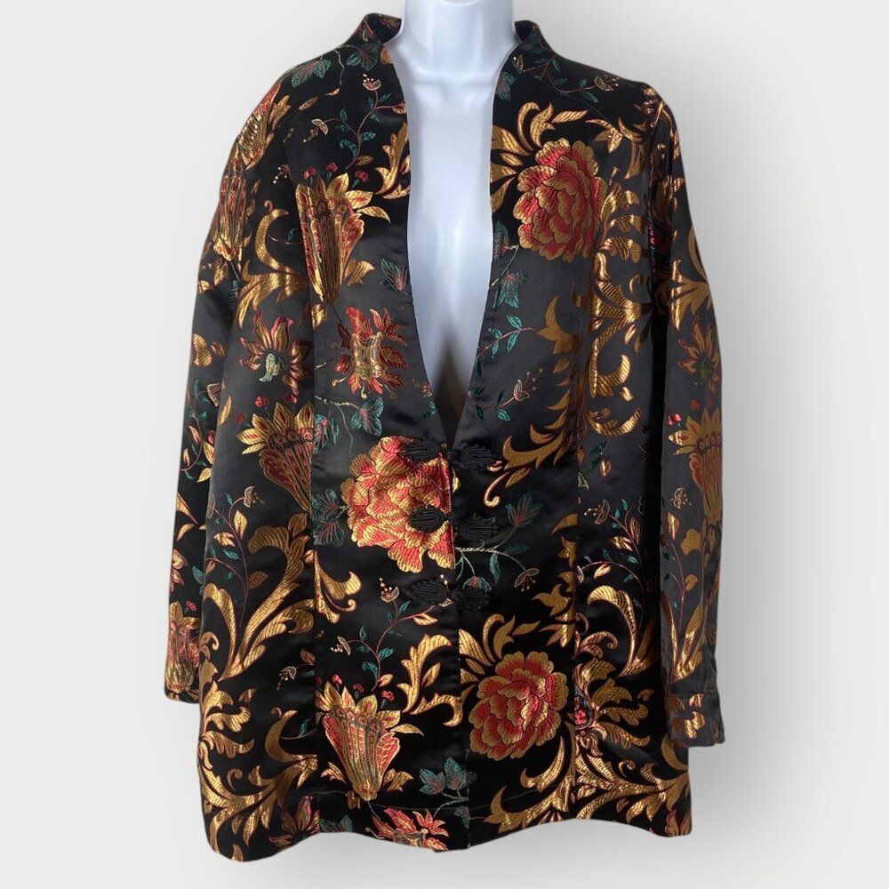Soft Surroundings Moon Dynasty Blazer | 3X | Asian Floral | Vented | Boho Artsy